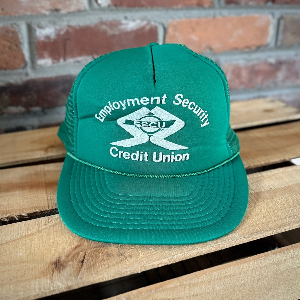 Vintage Green Employers Security Credit Union Trucker Hat Mesh Adjustable Snap